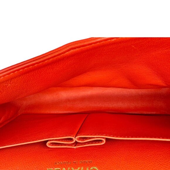 Chanel  Classic Double Flap Medium Chevron Leather Shoulder Bag Orange - Picture 15 of 16
